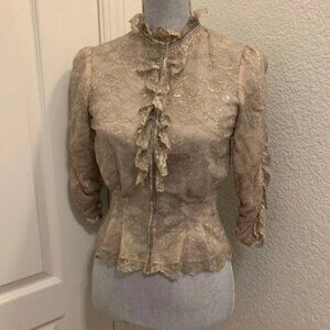 VINTAGE 3.1 Phillip Lim Beaded Gold Lace Shirt Blouse Jacket - size 0